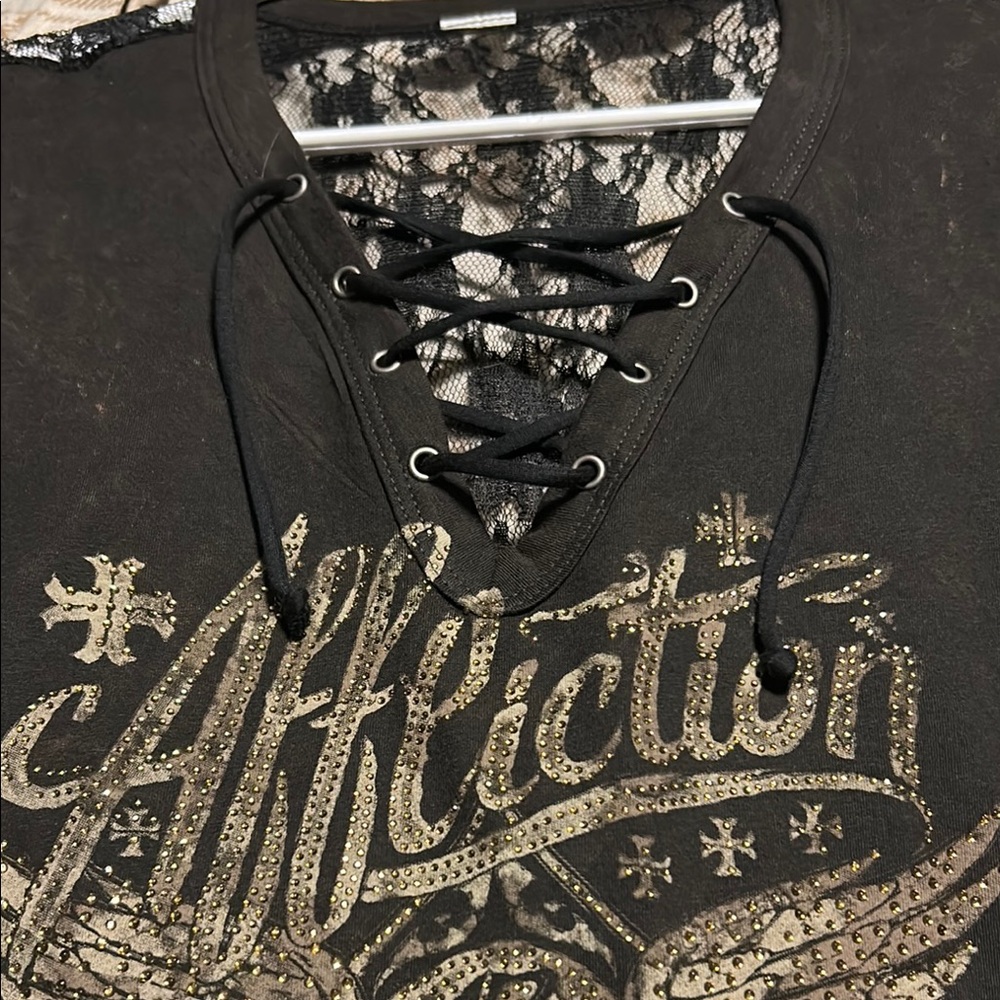 Affliction Black Short Sleeve Graphic Lace-Up Tee - Picture 4 of 4